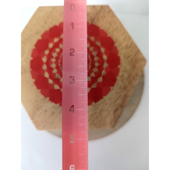 BoConcept Wooden Box w Print Geo Mandala Design Orange Red Hexagon Trinket NIB - Picture 6 of 7